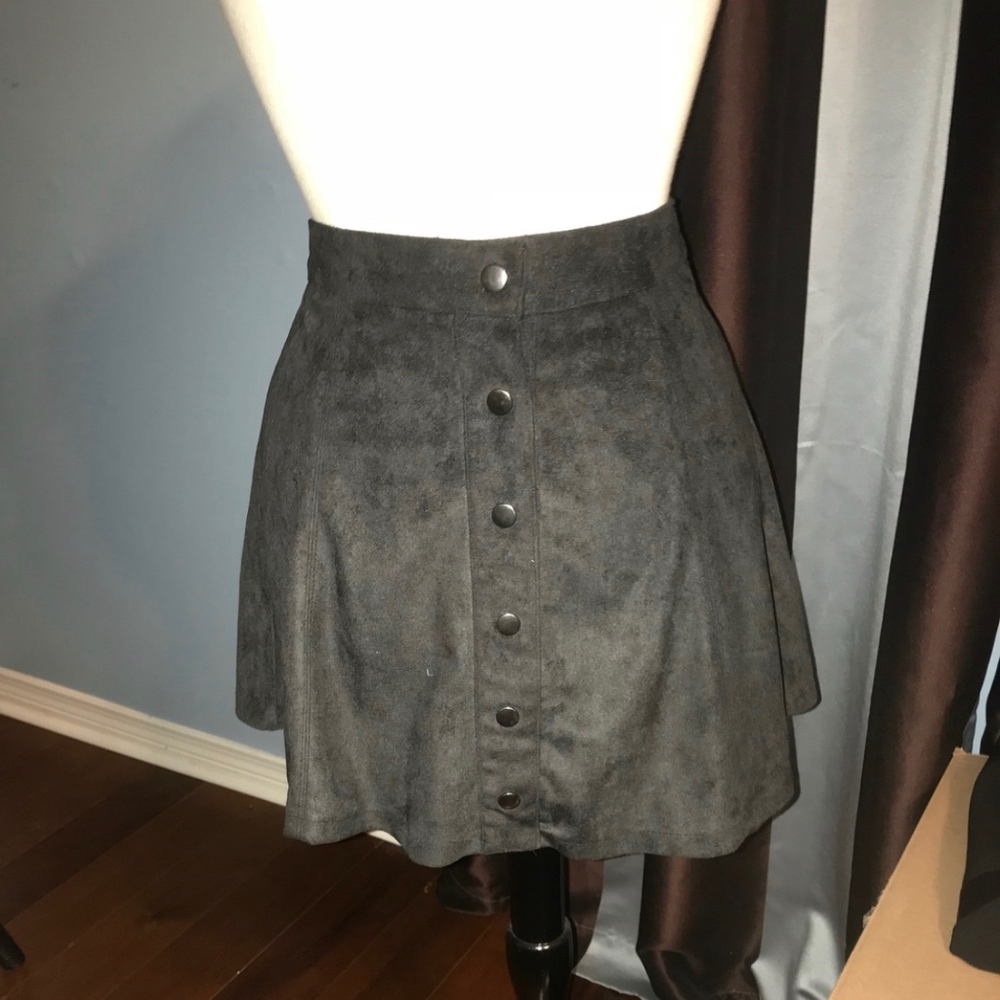 Black Suede Button Up Mini Skirt